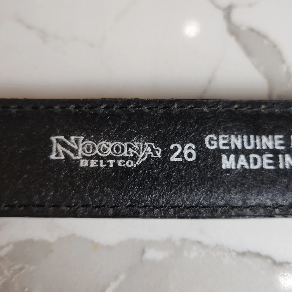NOCONA BELT COMPANY BLACK LEATHER OSTRICH PRINT 100% LEATHER BELT SIZE 26